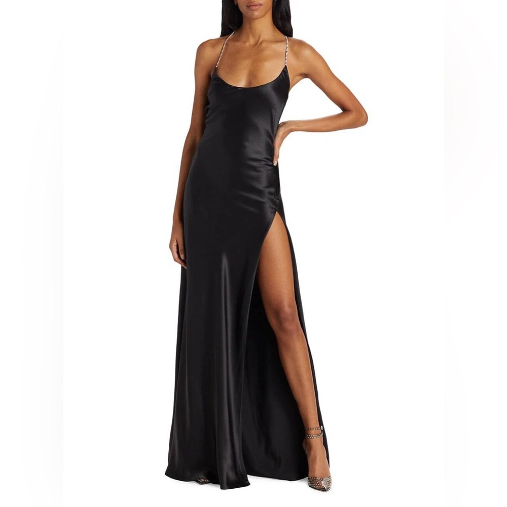 NWT MICHAEL LO SORDO CLEO SCOOP NECK BIAS CRYSTALLINE MAXI DRESS